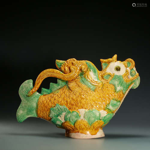 Tri-colored Pot in Dragon and fish Design from Liao