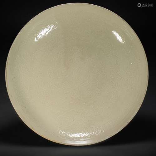 Ding Kiln Round Plate with Floral Grain from Song