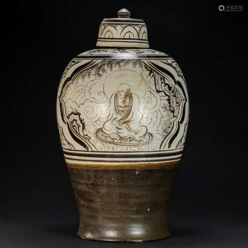 CiZhou Kiln Vase with Inscription from Yuan