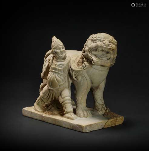 Stone Carved in lion and Human Statue from Yuan