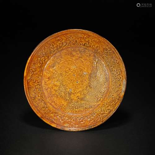 Yellow Glazed carved Bowl from Liao