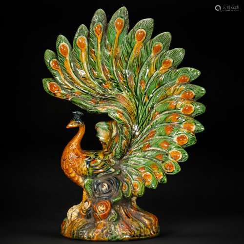 Tri-Colored in Peacock Statue from Tang