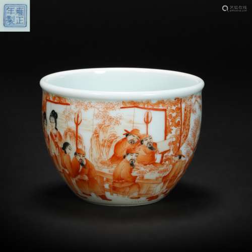 Red Glazed Cup with Human Design from Qing
