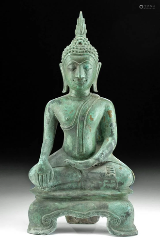 Early 20th C. Thai Brass Seated Buddha, ex-Museum