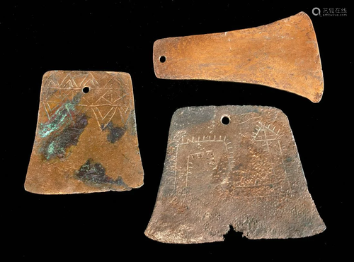 3 Beautiful Inca Copper Axe or Tumi Blades