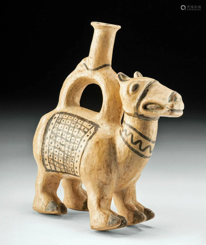 Inca Bichrome Camelid / Llama Stirrup Vessel