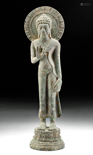 Early 20th C. Thai Brass Standing Buddha, ex-Museum