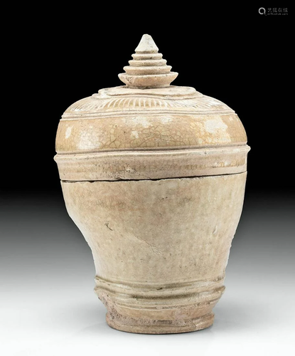 Thai Sukhothai Glazed Pottery Lidded Jar, ex-Museum