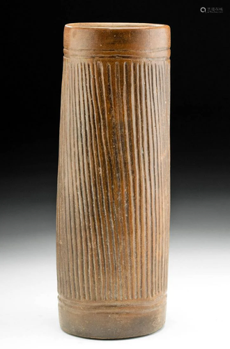 Slender Maya Pottery Cylinder Vase w/ Striations