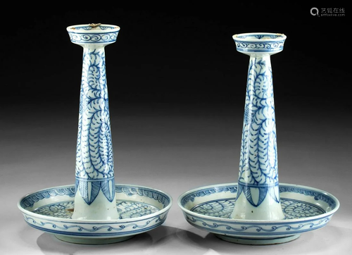 19th C. Chinese Qing Porcelain Candle Holders (pr)