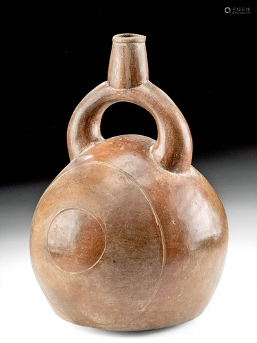 Chavin Bichrome Stirrup Vessel w/ Incised Circles