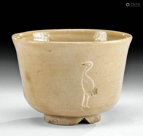 Early 19th C. Japanese Edo Isawa Ceramic Bowl w/ Cranes