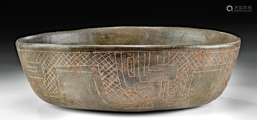 Chavin Pottery Incised Bowl w/ Incised Lines & Cinnabar