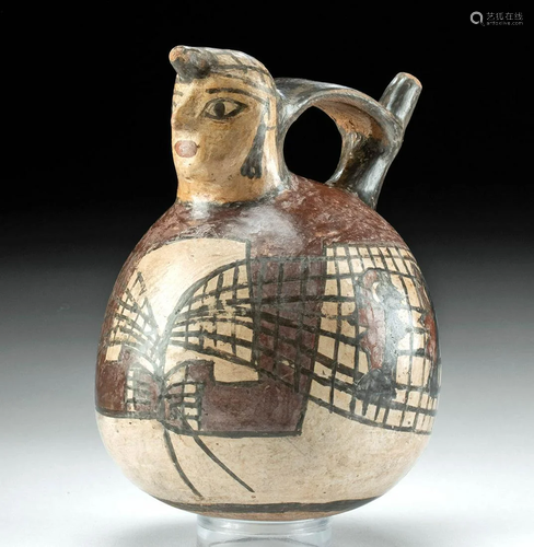 Nazca Polychrome Whistle Vessel w/ Fisherman, ex-Museum