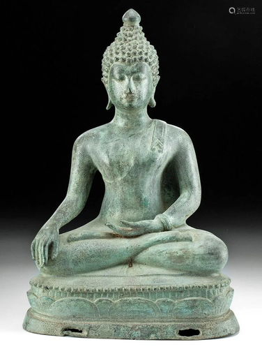 Early 20th C. Thai Brass Seated Buddha, ex-Museum