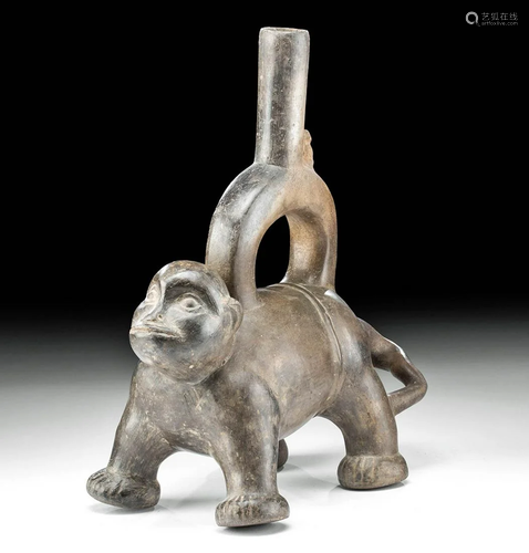 Chimu Inca Pottery Monkey Stirrup Vessel, ex-Museum