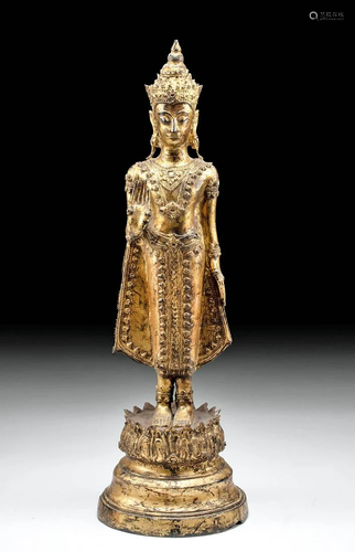 19th C. Thai Rattanakosin Gilt Brass Buddha, ex-Museum