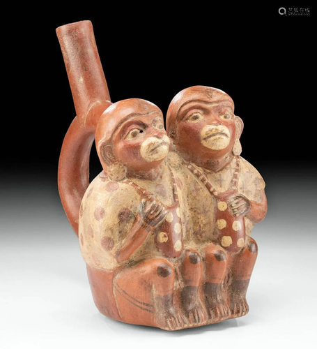 Moche Pottery Anthropomorphic Monkey Vessel, ex-Museum