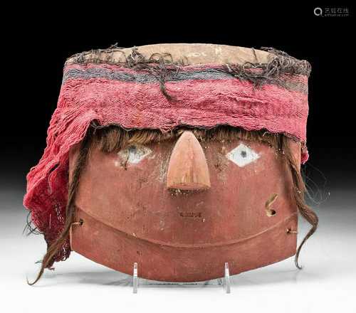 Chancay Wood, Textile, & Hair Mask, ex-Museum