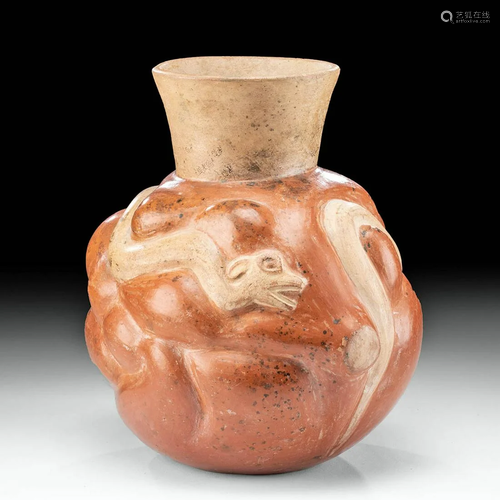 Moche Bichrome Molded Jar w/ Eared Serpent, ex-Museum