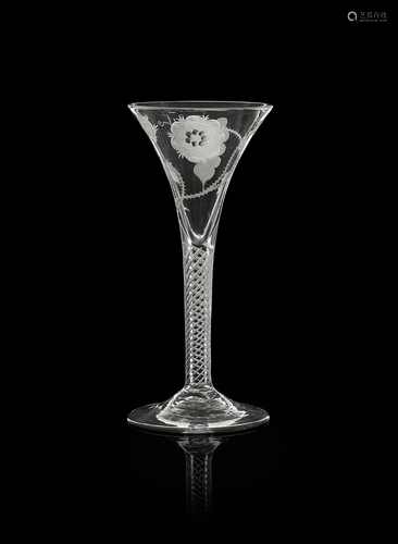 A JACOBITE WINE GLASS MID 18TH CENTURY