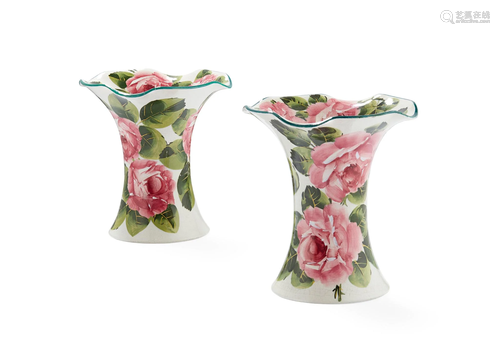 TWO SMALL WEMYSS WARE LADY EVA VASES 'CABBAGE ROSES'