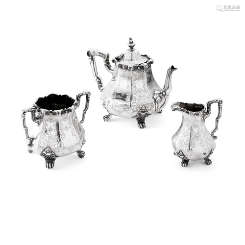 A VICTORIAN THREE PIECE TEA SET WILLIAM MARSHALL,