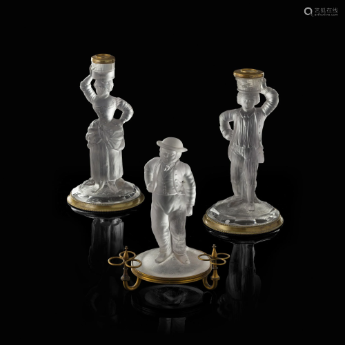 THREE MOULDED AND FROSTED GLASS FIGURES BY JOHN F…