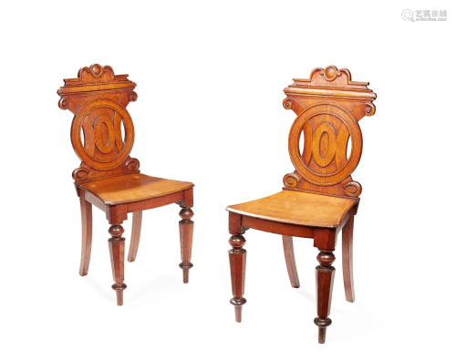 A PAIR OF VICTORIAN HALL CHAIRS MID-19TH CENTURY