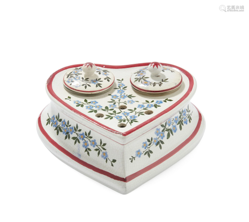 A WEMYSS WARE HEART-SHAPED INKWELL 'FORGET-ME-NOT'
