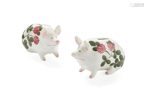 A PAIR OF WEMYSS WARE 'PLICHTA' MONEYBOX PIGS 'CLOVER'