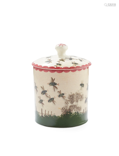 A LARGE WEMYSS WARE HONEY POT & COVER 'BEES & HIVE'
