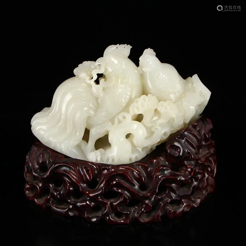 Superb Chinese Qing Dy Hetian Jade Lucky Rooster Statue