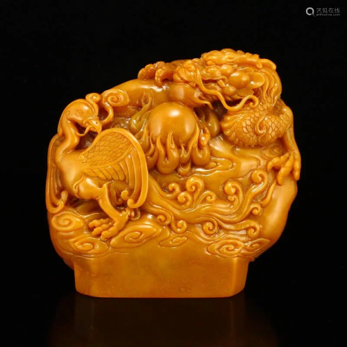 Qing Dy Tian Huang Stone Dragon Phoenix Seal Statue