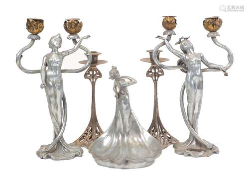 A pair of reproduction candelabra after Bonnefond, 34cm high...