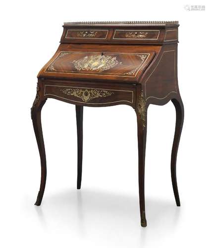 A late Victorian rosewood, pewter, ivory and mother of pearl...