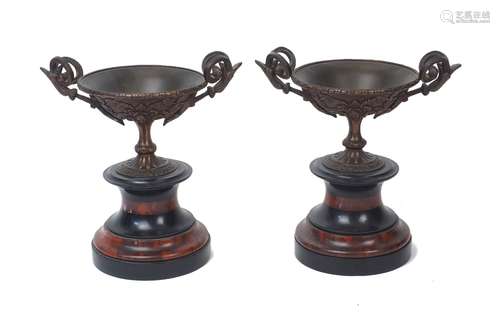 A pair of Victorian spelter urns, late 19th century, with fo...