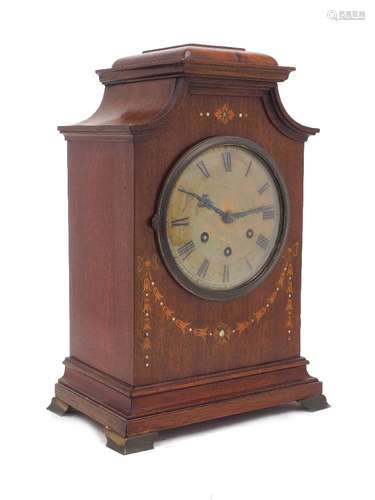 A German inlaid mahogany cased eight-day chiming mantel cloc...