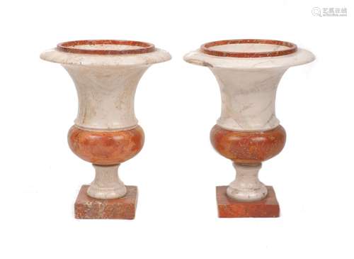 A pair of modern marble urns, of campana form, 24cm high (2)...