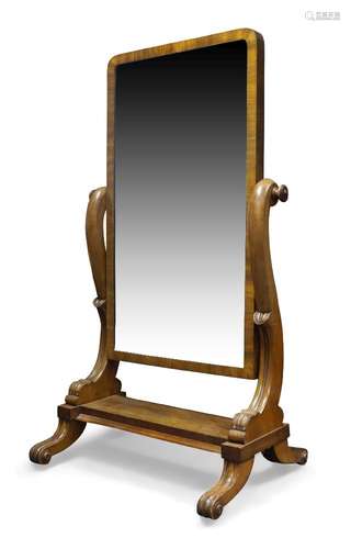 A large Victorian mahogany cheval mirror, the rectangular pl...