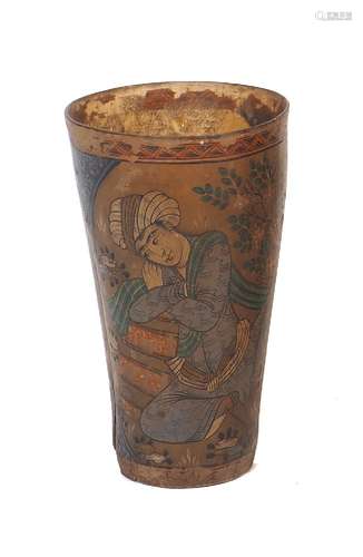 A painted horn drinking beaker, Iran, early 20th century, de...