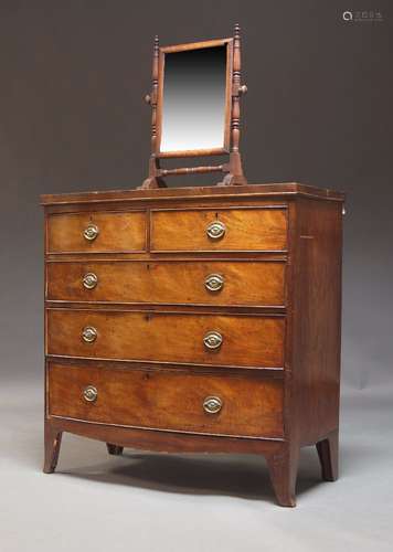 A Regency mahogany bowfront chest, with two short over three...