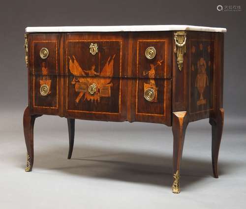 A Louis XV transitional mahogany and marquetry inlaid commod...