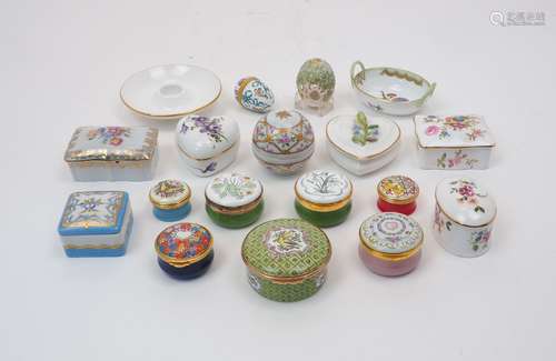 A group of small ceramic wares to include; nine enamel trink...