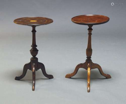 An Edwardian mahogany and inlaid wine table, the circular to...