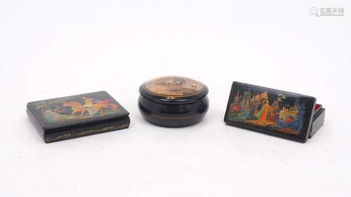 Three Russian Palekh lacquer boxes, 20th century, comprising...