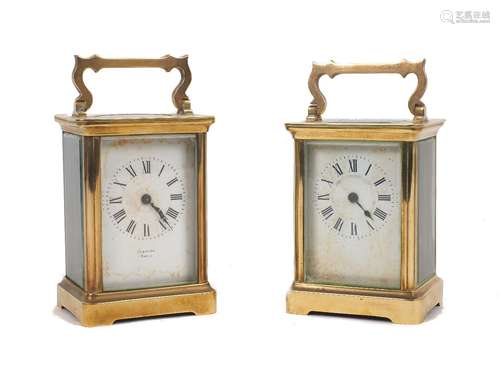 Two brass cased carriage clocks, 20th Century, similarly des...