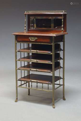 An Edwardian mahogany and brass music cabinet, the top with ...