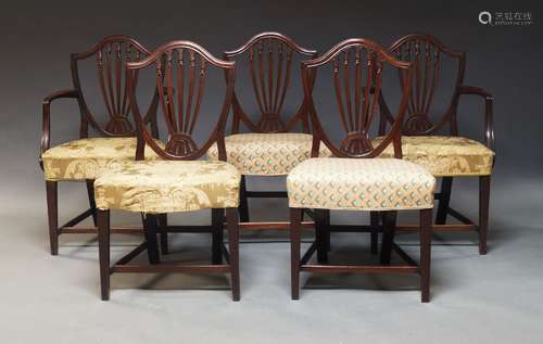 A set of five mahogany Hepplewhite style dining chairs, 20th...