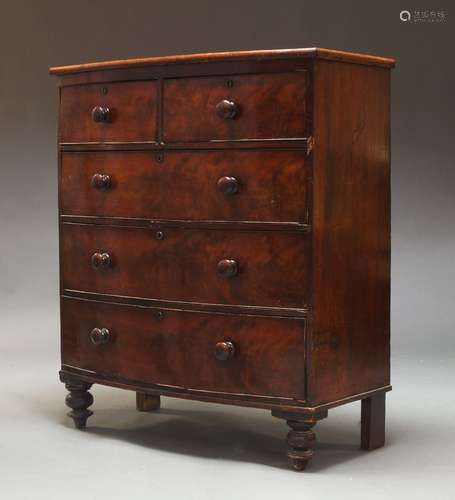 A Victorian mahogany bowfront chest of drawers, with two sho...